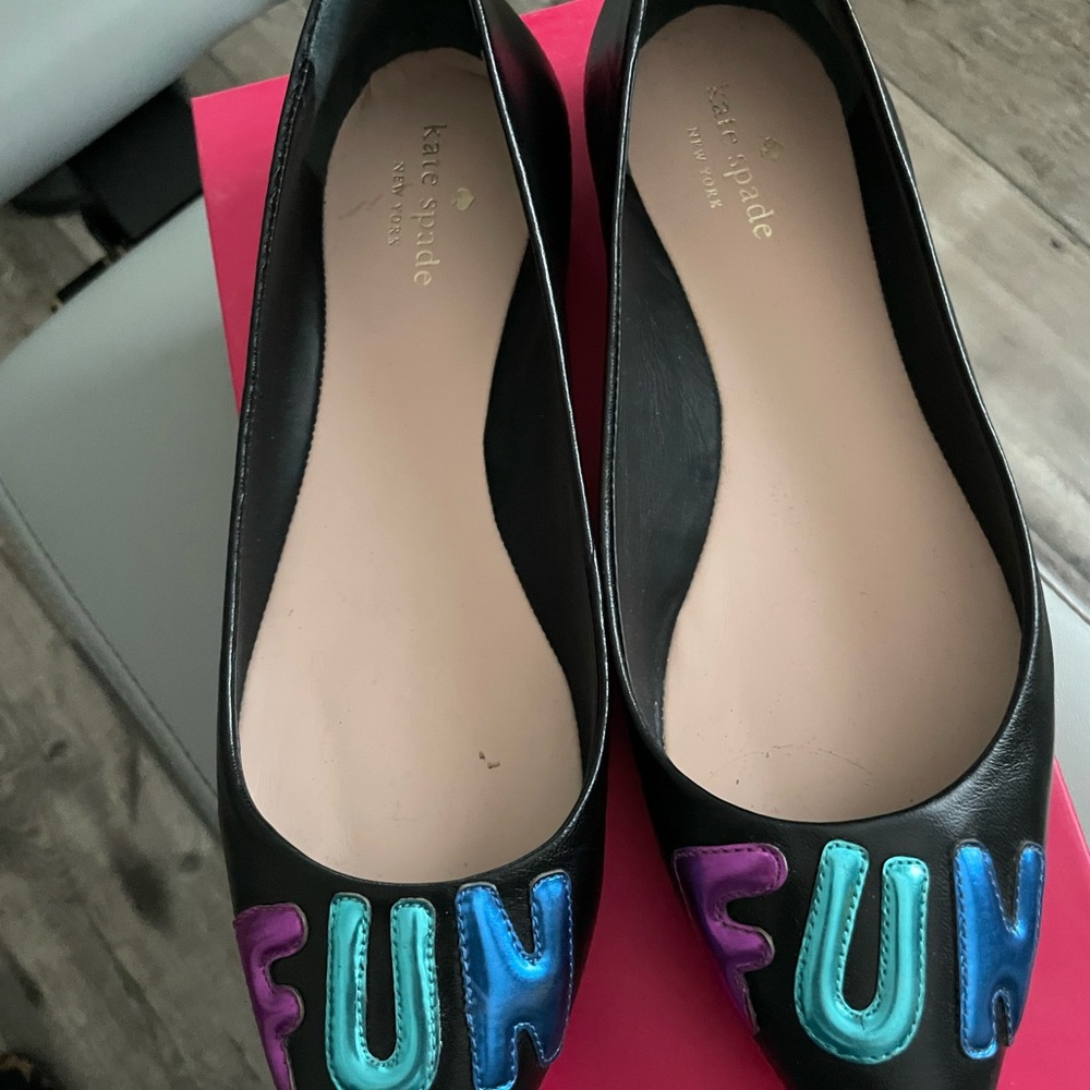 Kate Spade Black Flats with Colorful FUN Embroidery